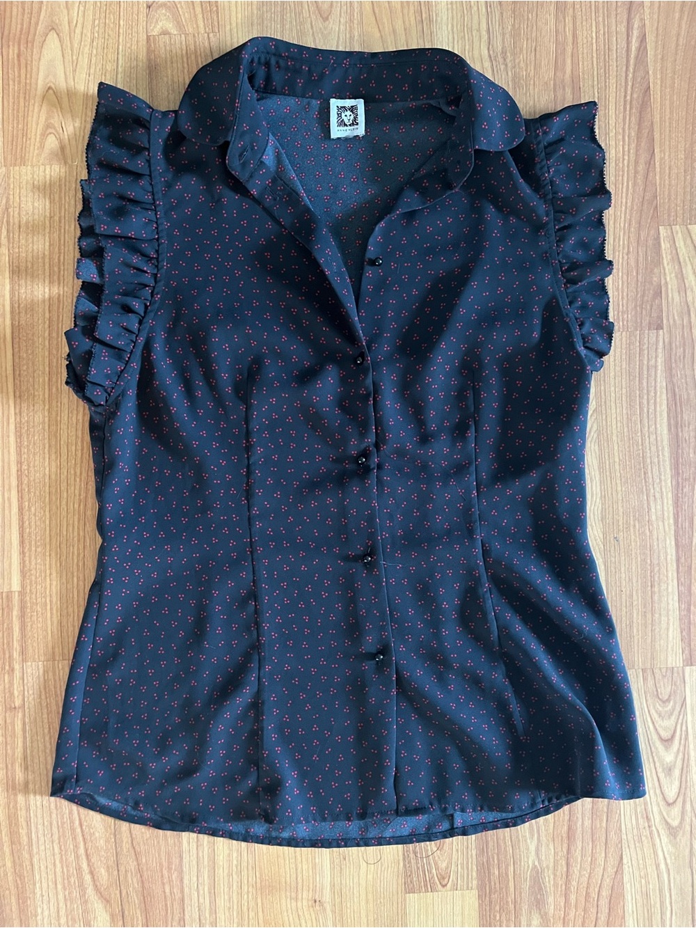 Anne Klein Women's Black Ruffle Sleeve Button Front Top